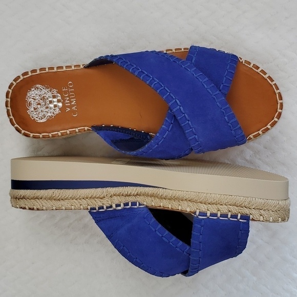 Vince Camuto Belisnda Leather Crossband Slide Platform Sandles Size 8W - Picture 12 of 17